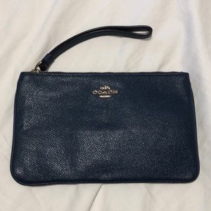 Coach leather wristlet in navy, like new